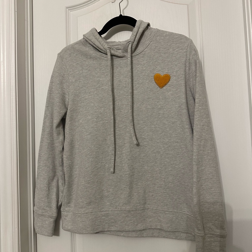 Lou & Grey Gray Cowl Neck Sweater with Orange Heart